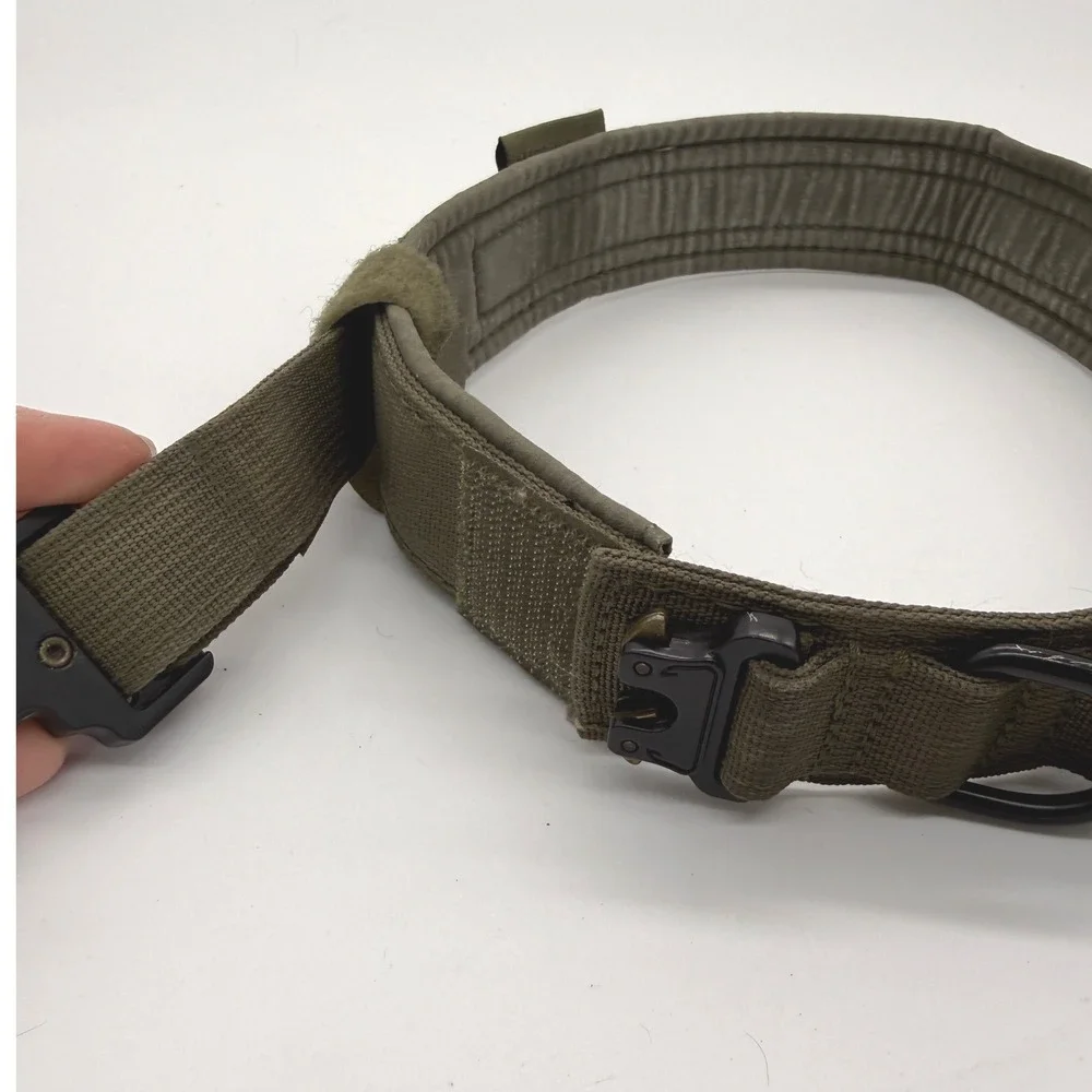 Excellent Elite Spanker Tactical Dog Collar XL Green Metal Buckle Handle K9